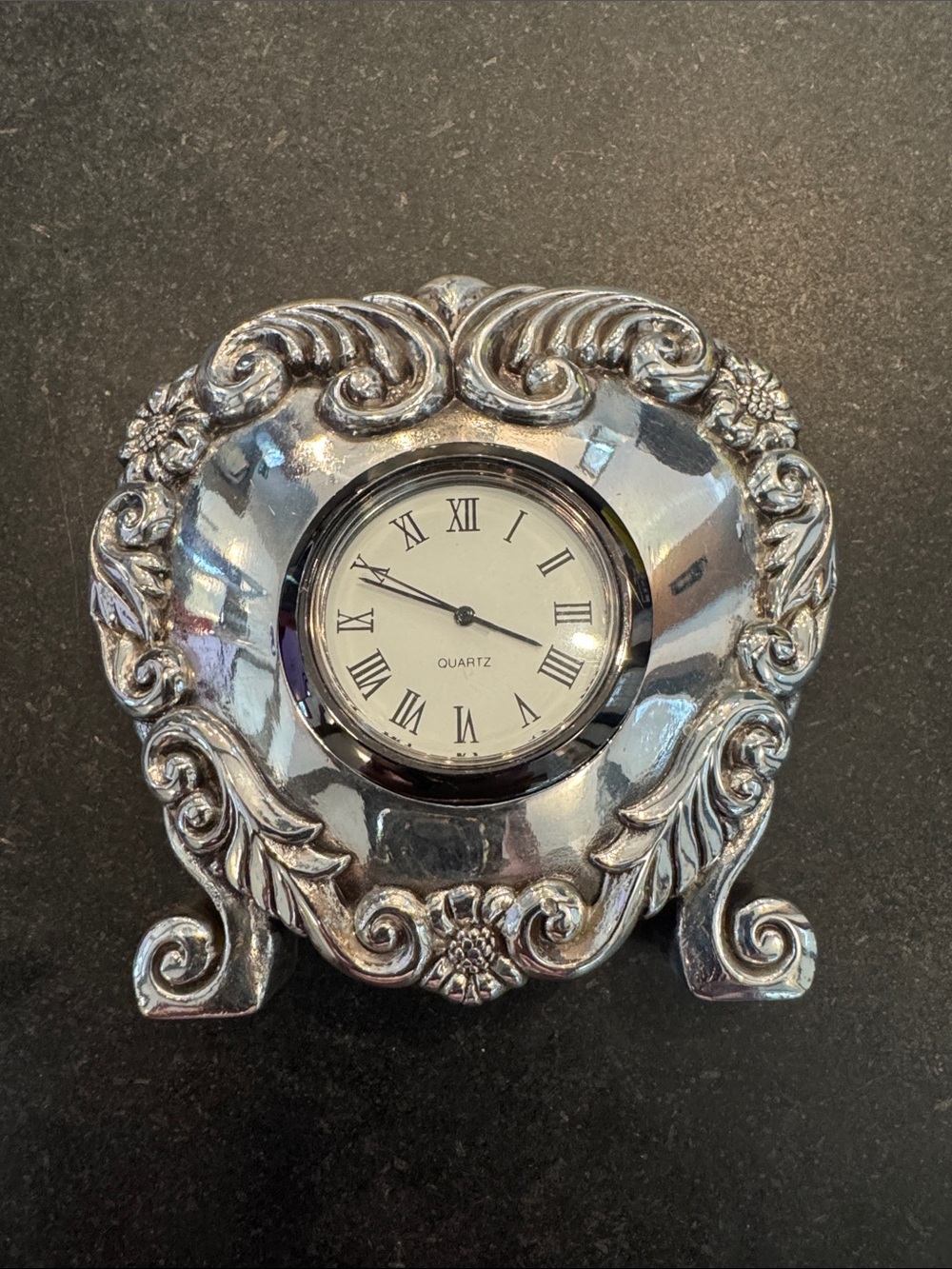 Brighton Silver Ornate Quartz Mantel Clock